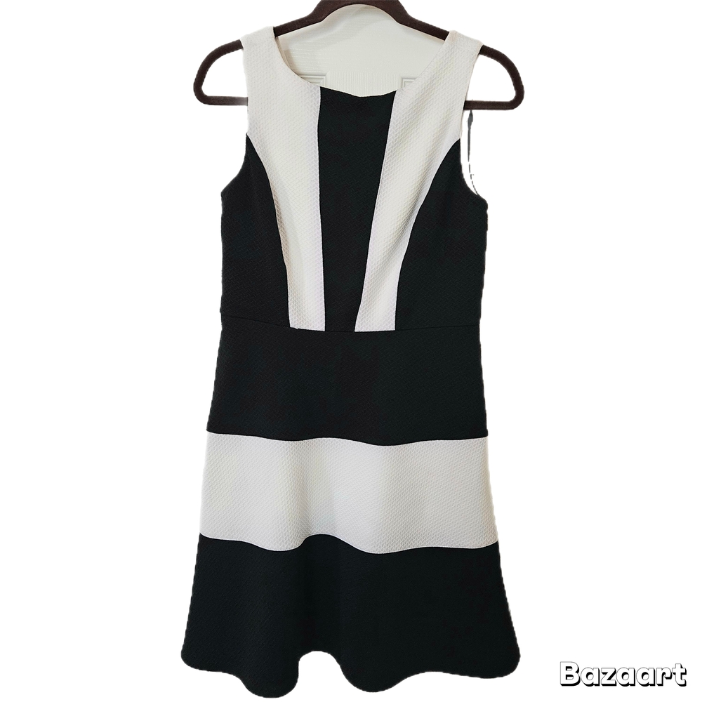 Cato Misses Womens Black White Sleeveless Midi Office Career Swing Dress Sz 8